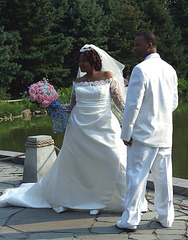 Bride and Groom in the Japanese Garden in the Brooklyn Botanic Garden, July 2008