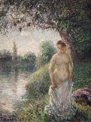 Detail of The Bather by Pissarro in the National Gallery, September 2009