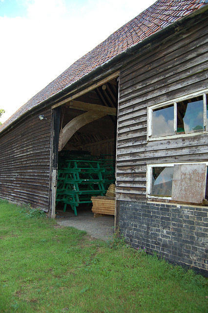35. Park Farm, Henham, Suffolk. Building A Exterior. Western elevation opening 2