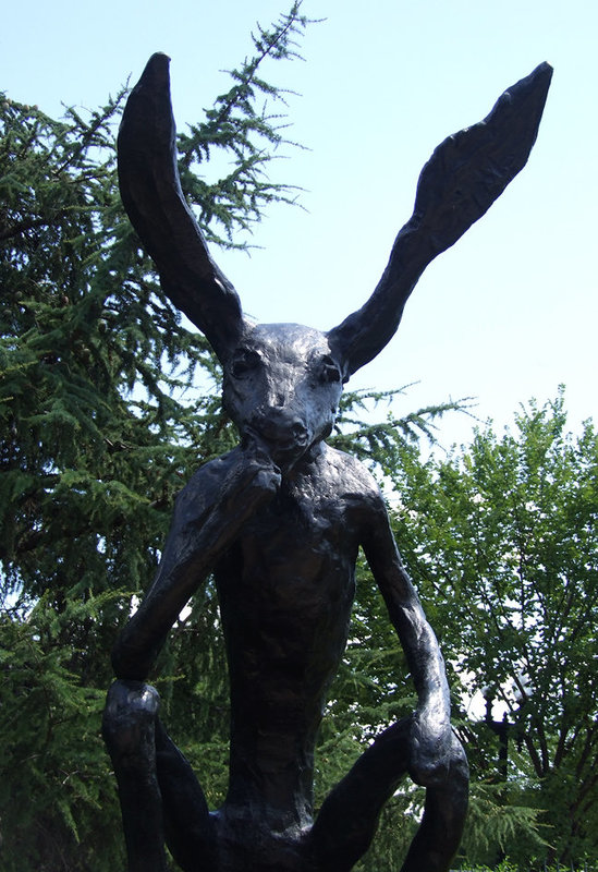 Detail of the Thinker on a Rock by Barry Flanagan in the National Gallery Sculpture Garden, September 2009