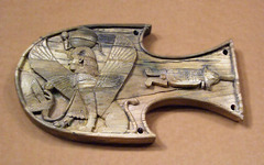 Ivory Horse Blinker with a Seated Sphinx Wearing a Uraeus and Sun-Disc Headdress in the Metropolitan Museum of Art, August 2008 Ivory Horse Blinker with a Seated Sphinx Wearing a Uraeus and Sun-Disc Headdress in the Metropolitan Museum of Art, August 2008