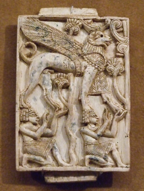 Ivory Plaque with Two Kneeling Youths Supporting a Ram-headed Sphinx in the Metropolitan Museum of Art, July 2010