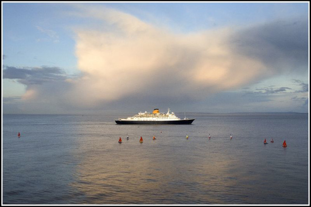 cloud ship and sea