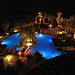 The hotel pools by night