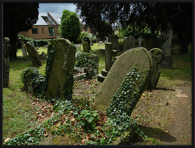 leaning gravestones