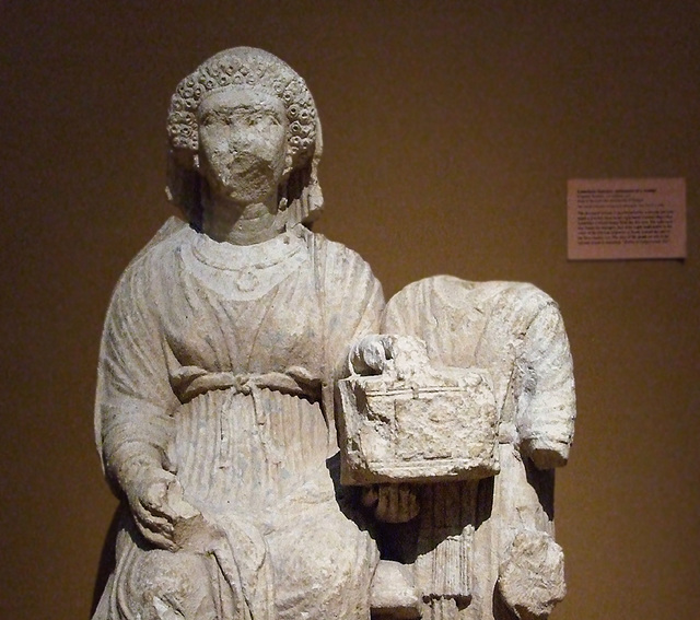 Detail of a Cypriot Limestone Funerary Monument of a Woman in the Metropolitan Museum of Art, July 2010