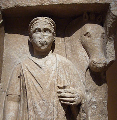 Detaill of a Cypriot Limestone Funerary Monument with a Youth and a Horse in the Metropolitan Museum of Art, July 2010