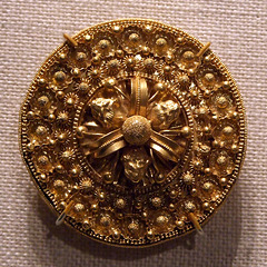 Detail of the Etruscan Gold Disks with Lions' Heads in the Metropolitan Museum of Art, February 2008