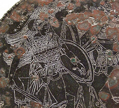 Detail of an Etruscan Mirror with Achilles and Memnon in the Metropolitan Museum of Art, November 2010