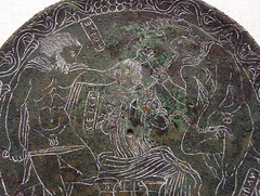 Detail of an Etruscan Bronze Mirror with Odysseus, Circe, and Elpenor in the Metropolitan Museum of Art, November 2010