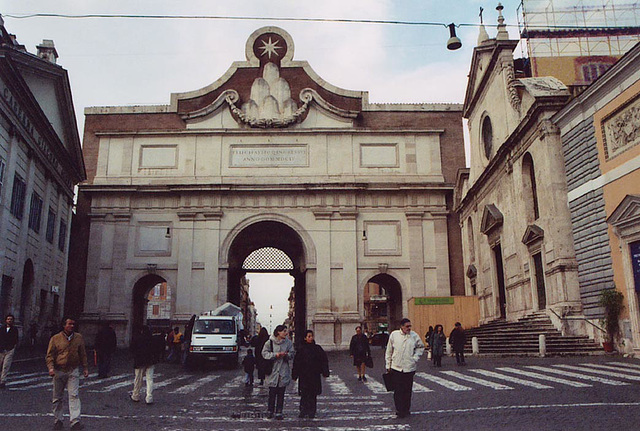 Porta Del Popolo and Santa Maria Del Popolo in Rome, Dec. 2003