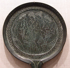 Detail of an Etruscan Bronze Mirror with a Scene from the Trojan War in the Metropolitan Museum of Art, November 2010
