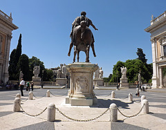 Piazza del Campidoglio with the Replica of the Equestrian Statue of  Marcus Aurelius in Rome, July 2012