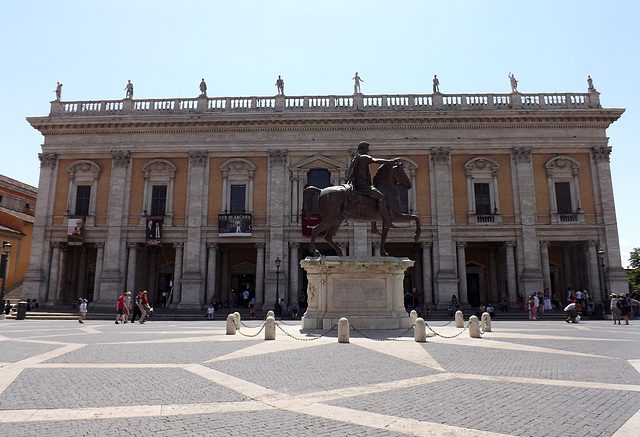 Piazza del Campidoglio with the Replica of the Equestrian Statue of  Marcus Aurelius in Rome, July 2012
