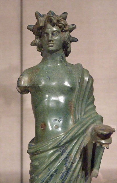 Detail of an Etruscan Bronze Statuette of a Solar Deity in the Metropolitan Museum of Art, February 2011
