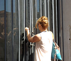 Custodian Unlocking the Round Temple by the Tiber in Rome, June 2012