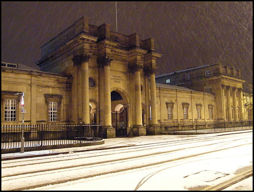 snowy night at the press