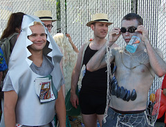 Silver "Card" Shark and Fishing Net Guy at the Coney Island Mermaid Parade, June 2008