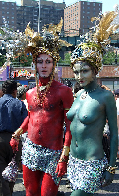 Red Guy and Green Woman at the Coney Island Mermaid Parade, June 2008