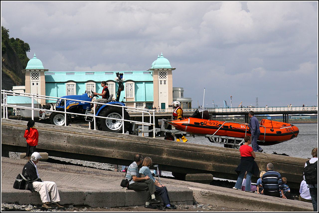 D Class lifeboat being launched at Penarth