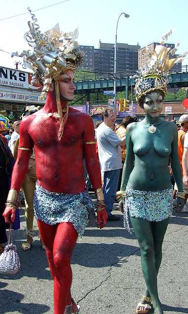 Red Guy and Green Woman at the Coney Island Mermaid Parade, June 2008
