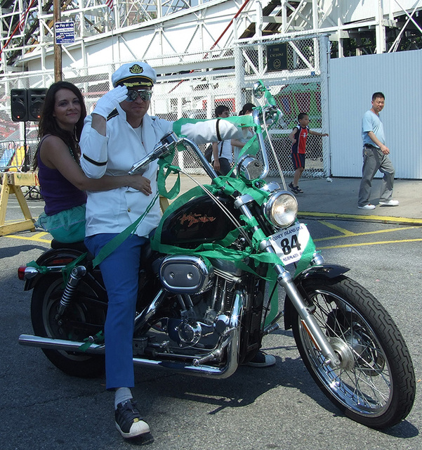 Sailor on a Motorcycle at the Coney Island Mermaid Parade, June 2008