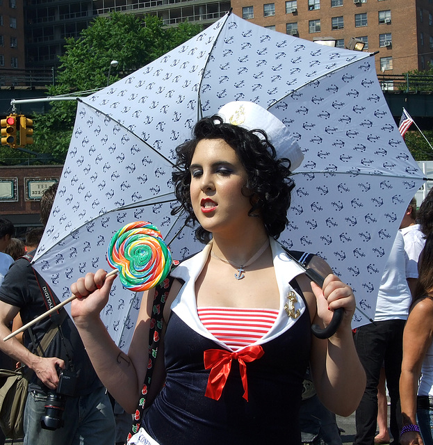 Sailor Girl with a Lollypop and an Umbrella at the Coney Island Mermaid Parade, June 2008