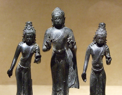 Detail of Buddha Flanked by Bodhisattvas Avalokiteshvara and Maitreya in the Metropolitan Museum of Art, November 2010