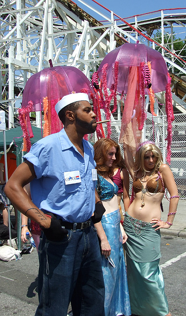 GI-Joe and Two Mermaids at the Coney Island Mermaid Parade, June 2008