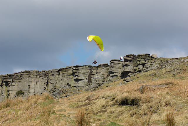 paragliding at Stanage Edge