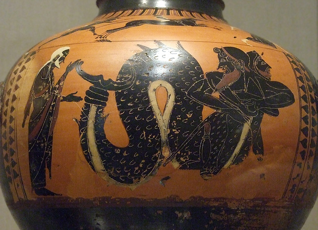 Detail of a Terracotta Hydria with Herakles Wrestling Triton in the Metropolitan Museum of Art, June 2010