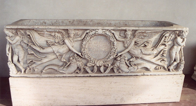 Sarcophagus with Winged Victories in the Baths of Diocletian in Rome, December 2003