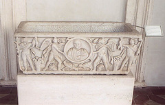 Sarcophagus with Erotes Supporting a Clipeus in the Baths of Diocletian in Rome, December 2003