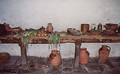 Table with Veggies and Pottery in the Tudor Kitchens of Hampton Court Palace, 2004