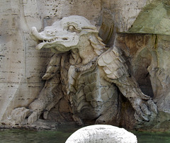 Detail of a Sea Monster from Bernini's Four Rivers Fountain in Piazza Navona, June 2012