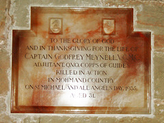 Memorial to Captain Godfrey Meynell, Saint Michael's Church, Kirk Langley, Derbyshire