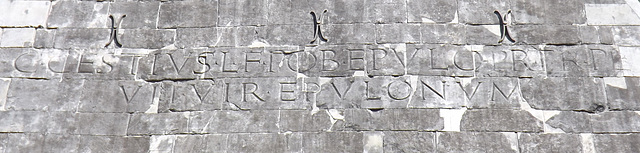 Detail of one of the Inscriptions on the Pyramid of Cestius in Rome, July 2012