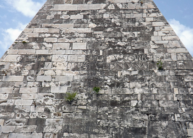 Detail of the Pyramid of Cestius in Rome, July 2012