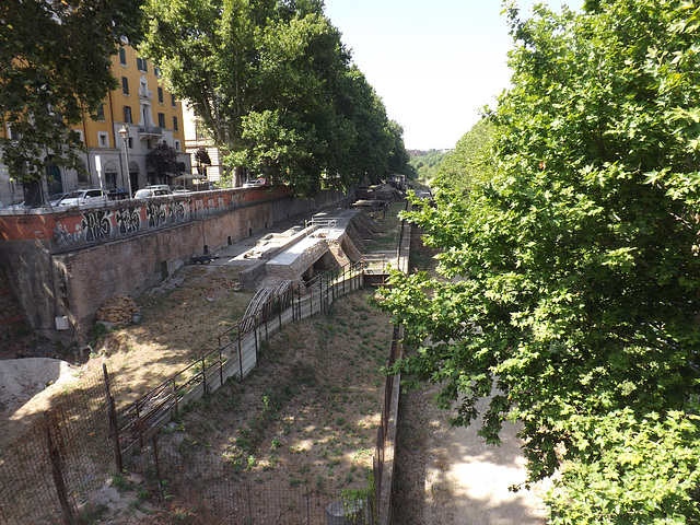Remains of a Roman Wharf on the Tiber River in Rome, July 2012