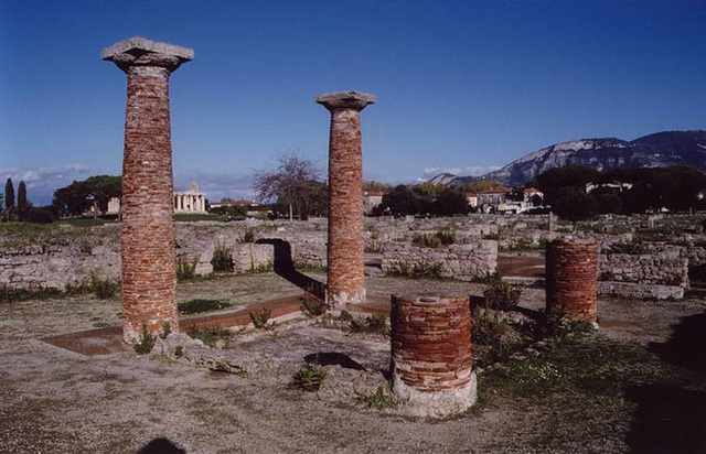 Brick Columns around the Impluvium in a Roman Atrium House in Paestum, 2003