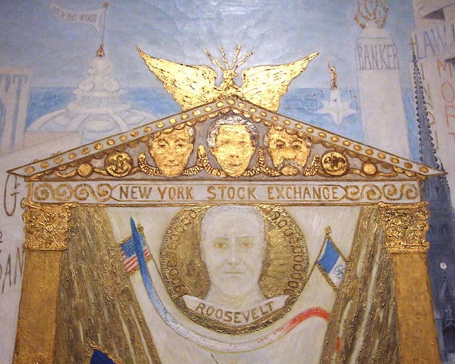 Detail of The Cathedrals of Wall Street by Florine Stettheimer in the Metropolitan Museum of Art, March 2008