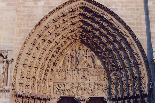 Tympaneum of Notre Dame Cathedral in Paris, March 2004