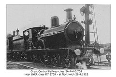 GCR class 2A 4-4-0 class 2A - 709  - LNER class 7 - 5709 - Northwich - 30.4.1923
