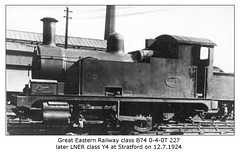 GER cl B74 0-4-0T 227 - LNER cl Y4 7227 - Stratford - 12.7.1924