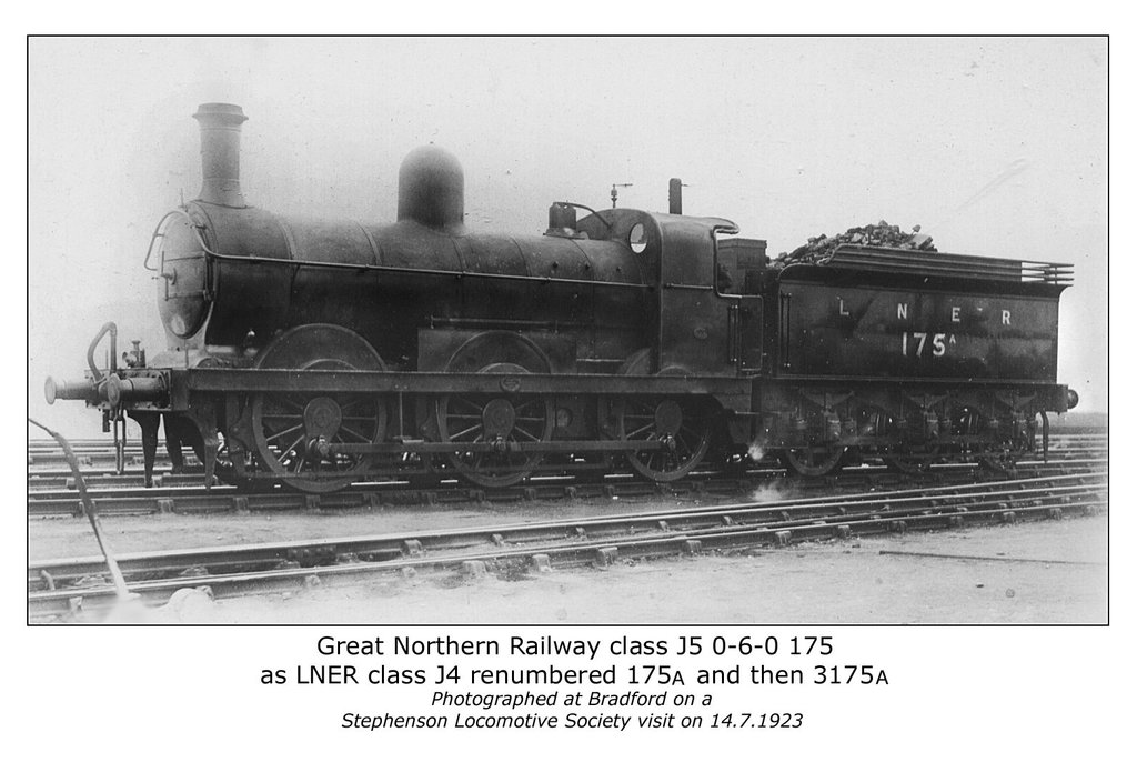 GNR cl J5 0 6 0 175 LNER cl J4 3175A Bradford 14 7 1923 WHW