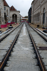 BESANCON: Place du marché: Construction de la ligne du tram.
