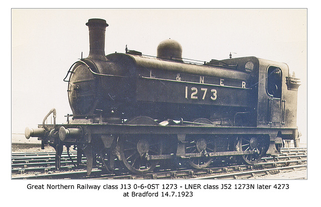 GNR J13 0-6-0ST 1273 LNER J52 4273 Bradford 14 7 1923