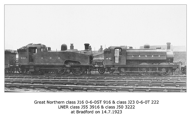 GNR J16 916 & J50 222 LNER J55 3916 & J50 3222 Bradford 14 7 1923