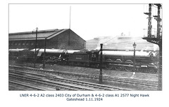 LNER A2 2403 City of Durham & A1 2577 Night Hawk Gateshead 1 11 1924 WHW
