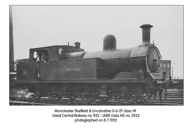 MS&LR 062T GCR 922 LNER cl N5 5922  8 7 1922